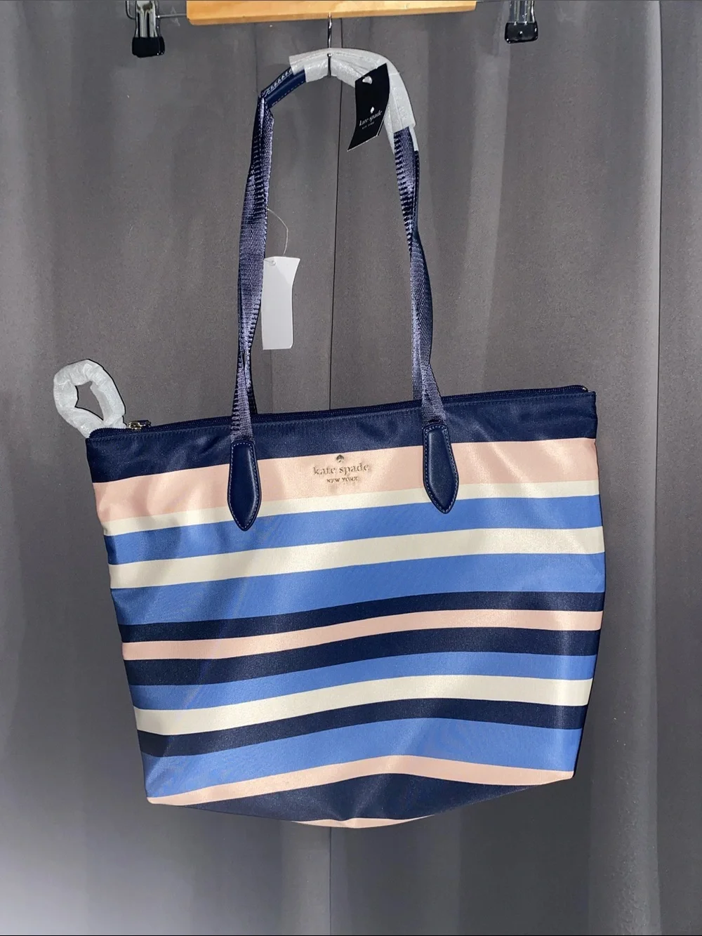 NWT kate spade Navy, Light Blue & Pink Striped Shoulder Tote w /cosmetic bag